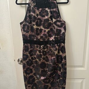 Carmen Marc Valvo Black and Brown Leopard Mini Dress